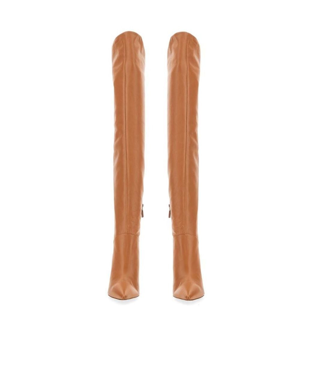 Stuart Weitzman White Logo High-Heel Knee-High Boots