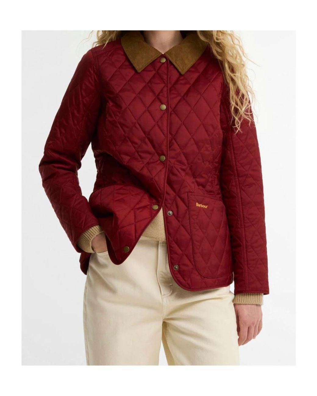 Barbour Red Annandale Quilted Corduroy-Collar Jacket