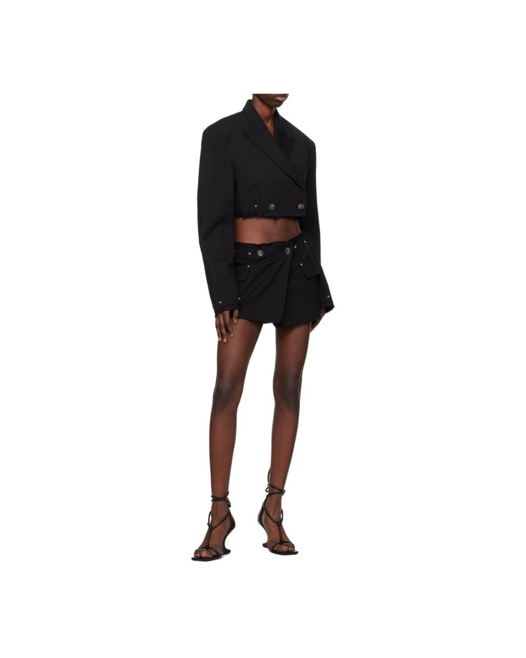 Dion Lee Black Wrap-Effect Embellished Frayed Wool-Blend Mini Skirt