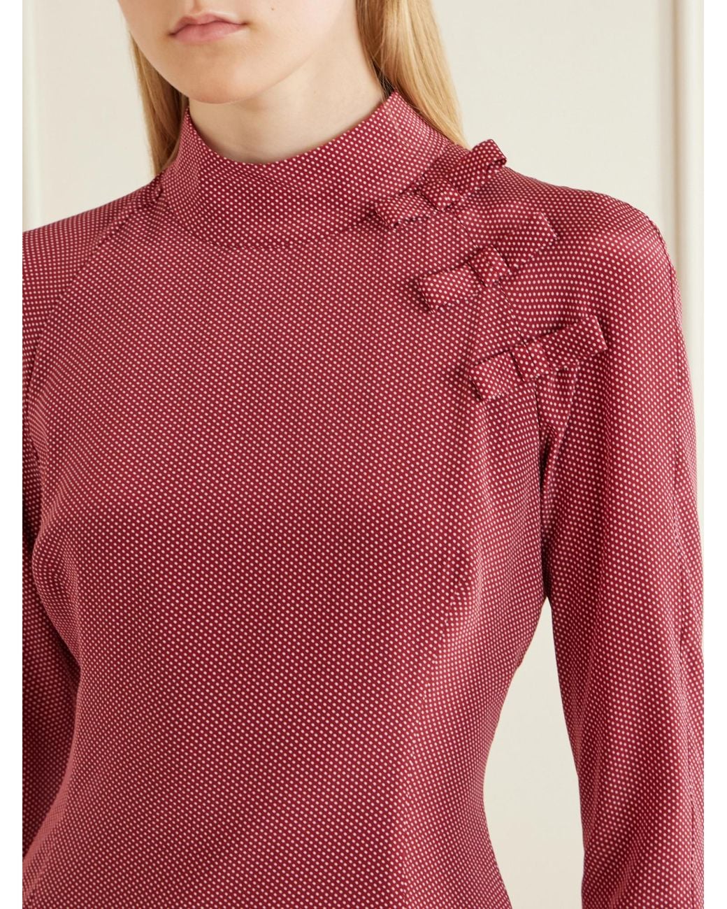 Alessandra Rich Red Bow-Detailed Polka-Dot Silk-Crepe Midi Dress