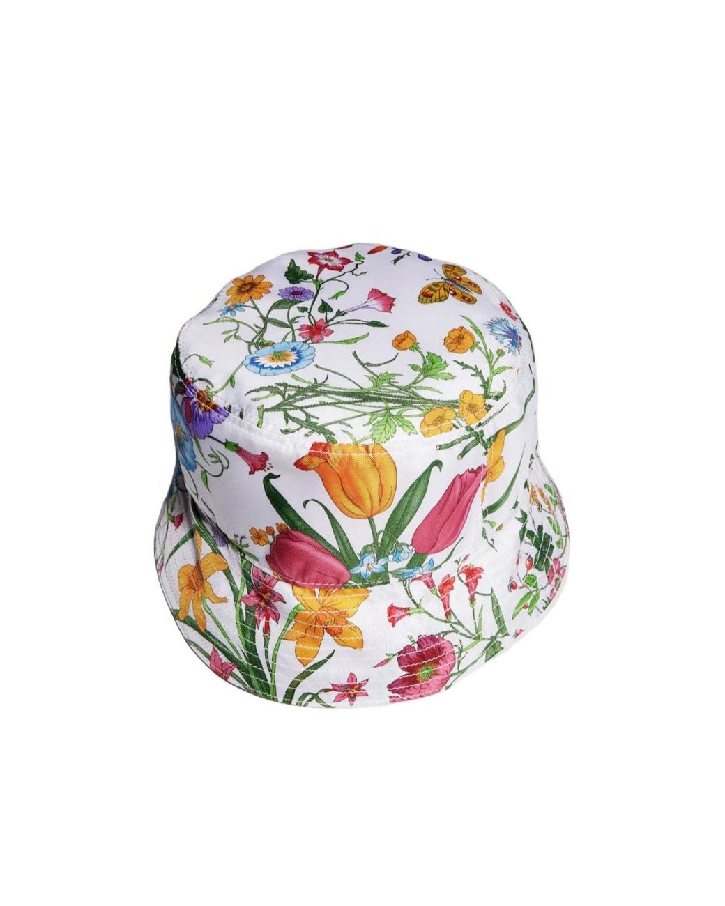 Gucci White Printed Twill Bucket Hat