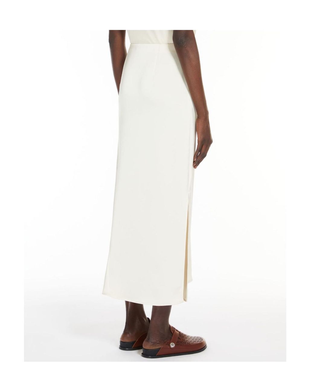 Weekend by Maxmara White Aia Satin Slide Slit Skirt