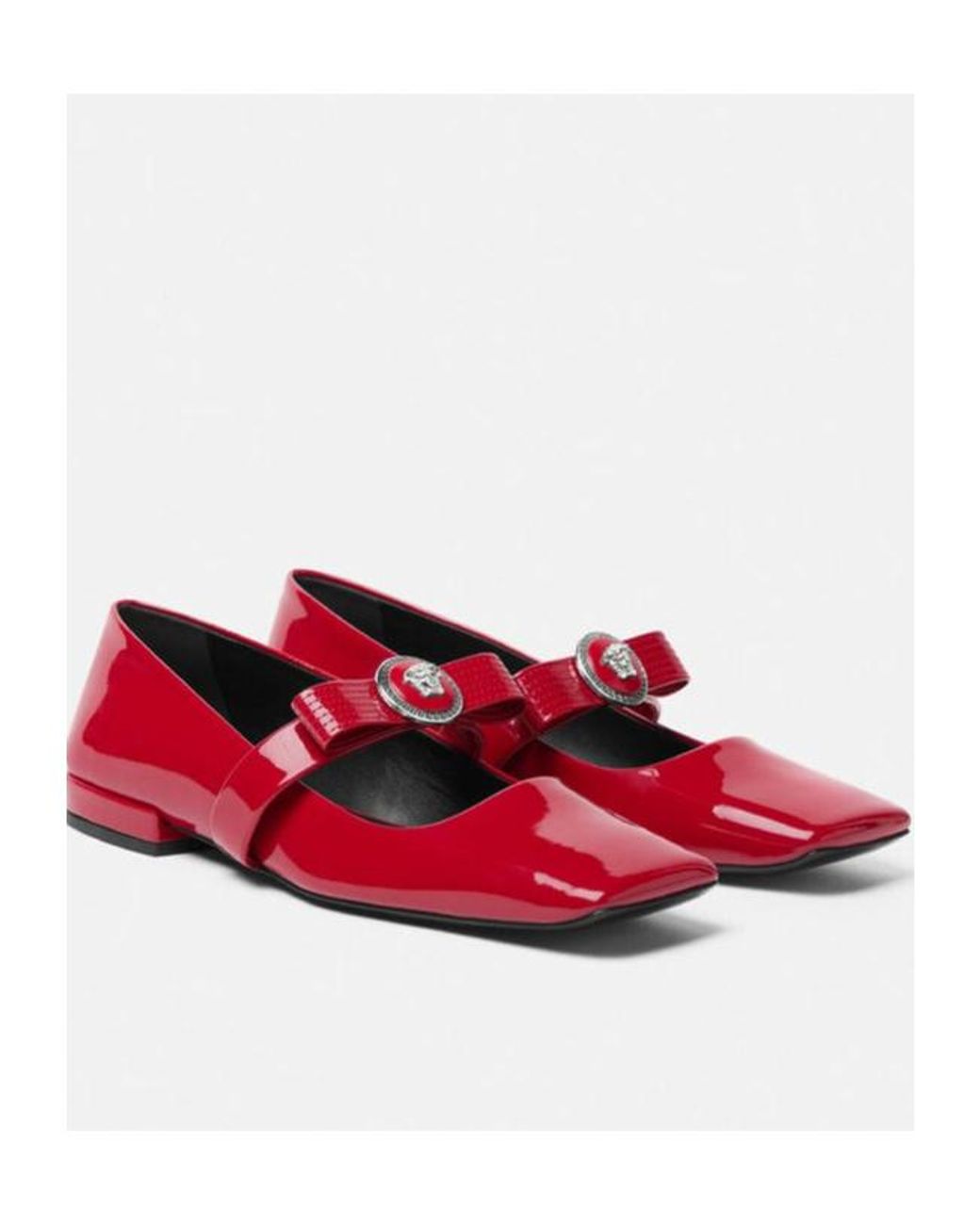 Versace Red Gianni Ribbon Square-Toe Ballerina Shoes
