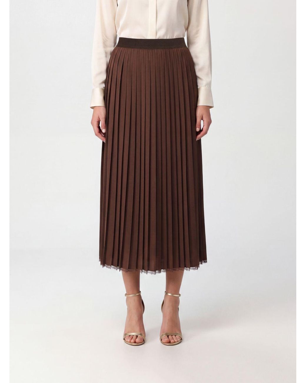 Twinset Brown Pleated Midi Skirt