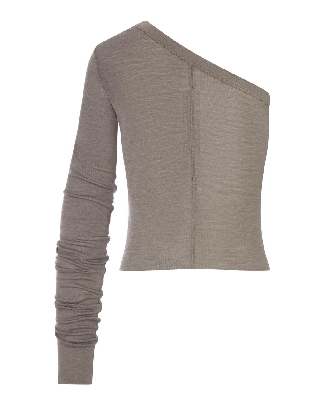 Rick Owens Gray Ziggy T One-Shoulder Jersey Top With Long Sleeves