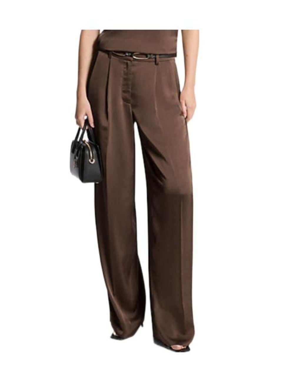 MICHAEL Michael Kors Brown Drapey Satin Wide Leg Pants