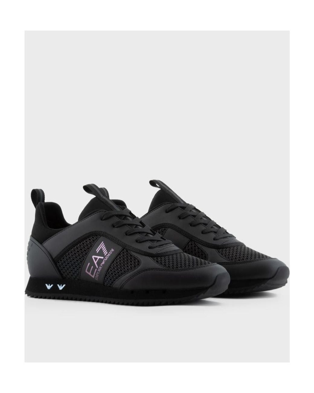 EA7 Black Logo-Print Panelled-Design Sneakers for men
