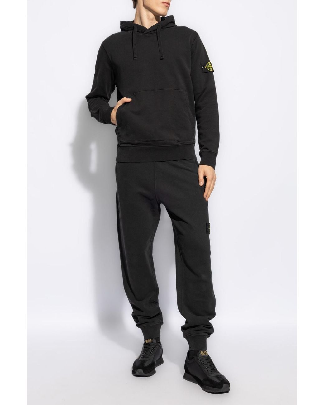 Stone Island Black Logo Patch Sweatpants for men