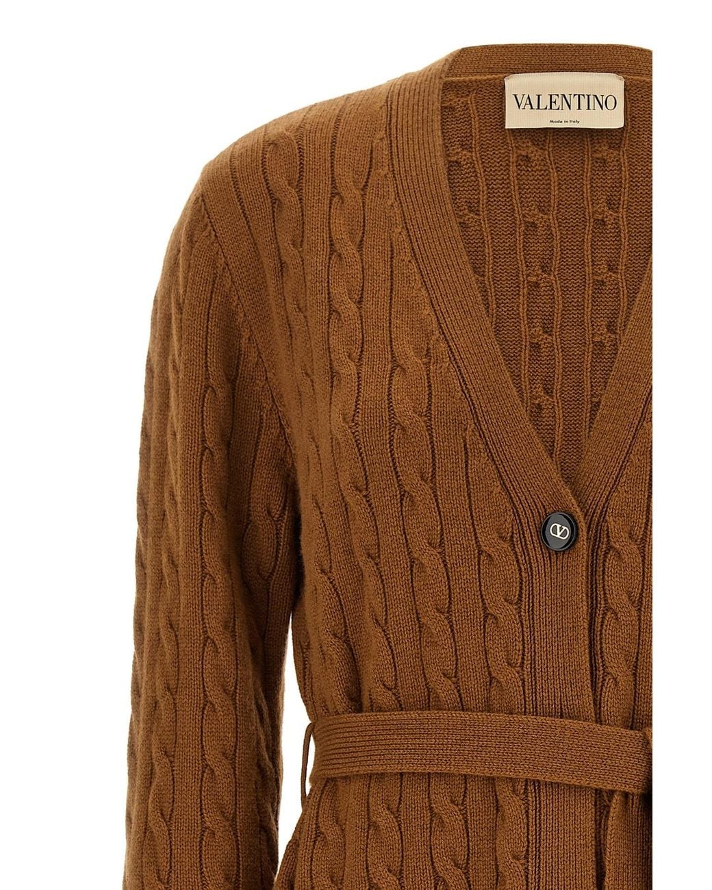 Valentino Brown Belted Button-Up Cardigan