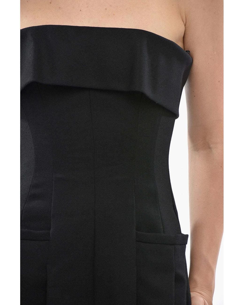 DSquared² Black Strapless Wide-Leg Wool Jumpsuit