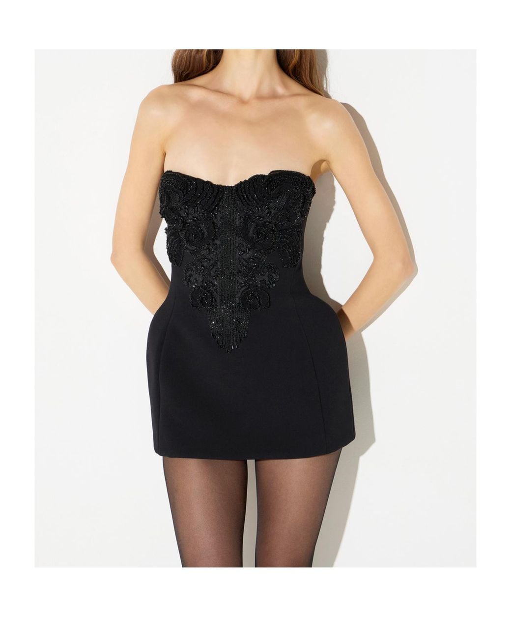 Elisabetta Franchi Black Double-Layered Crepe Crystal Mini Dress
