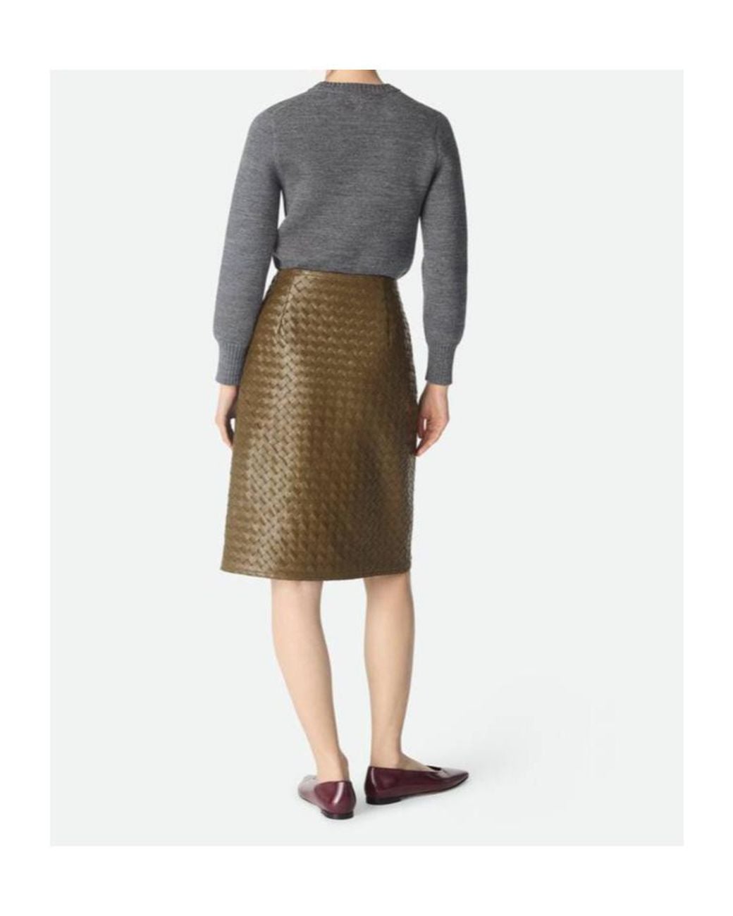 Bottega Veneta Green Intrecciato Leather Skirt