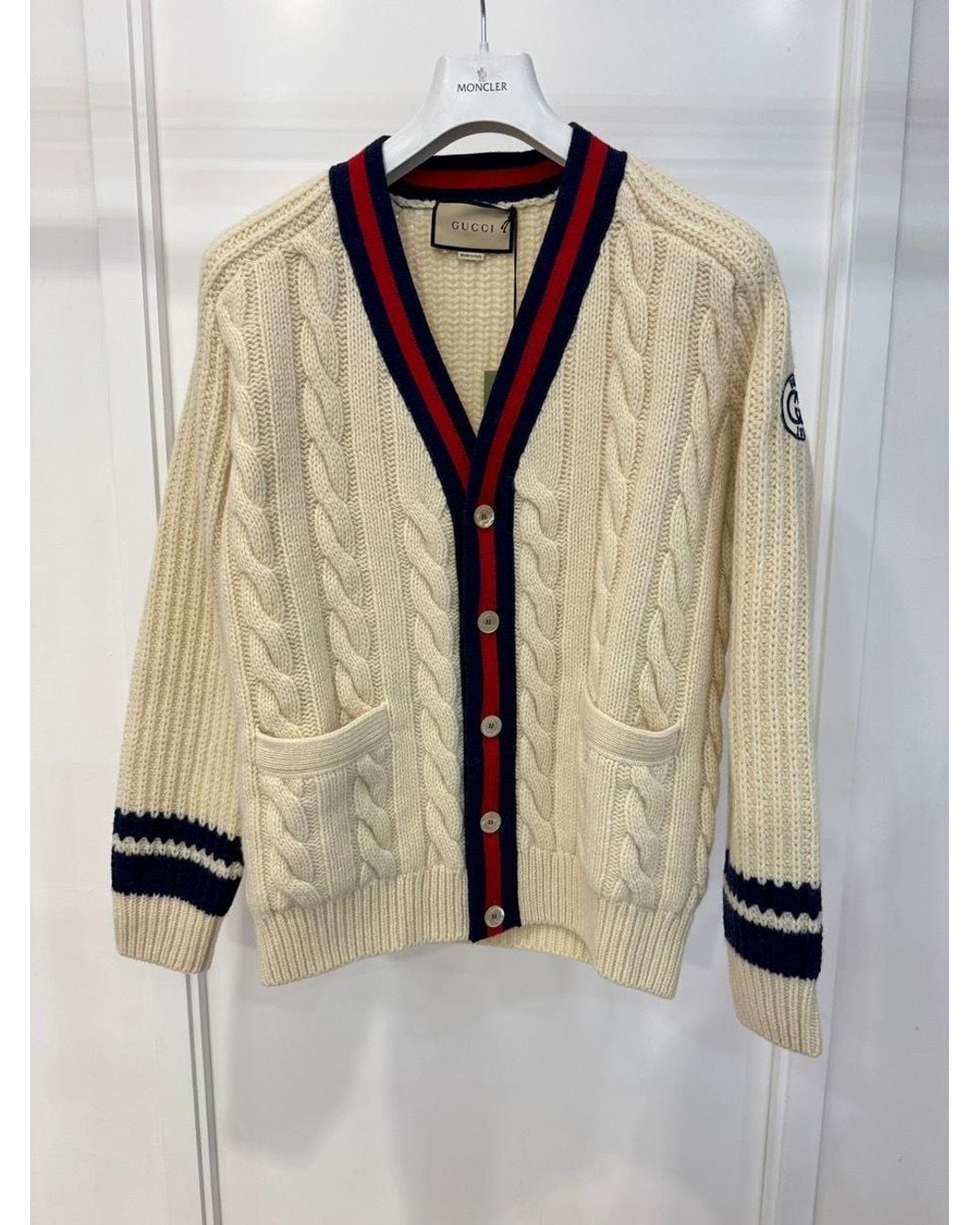 Gucci Natural V-Neck Cable-Knit Cardigan for men