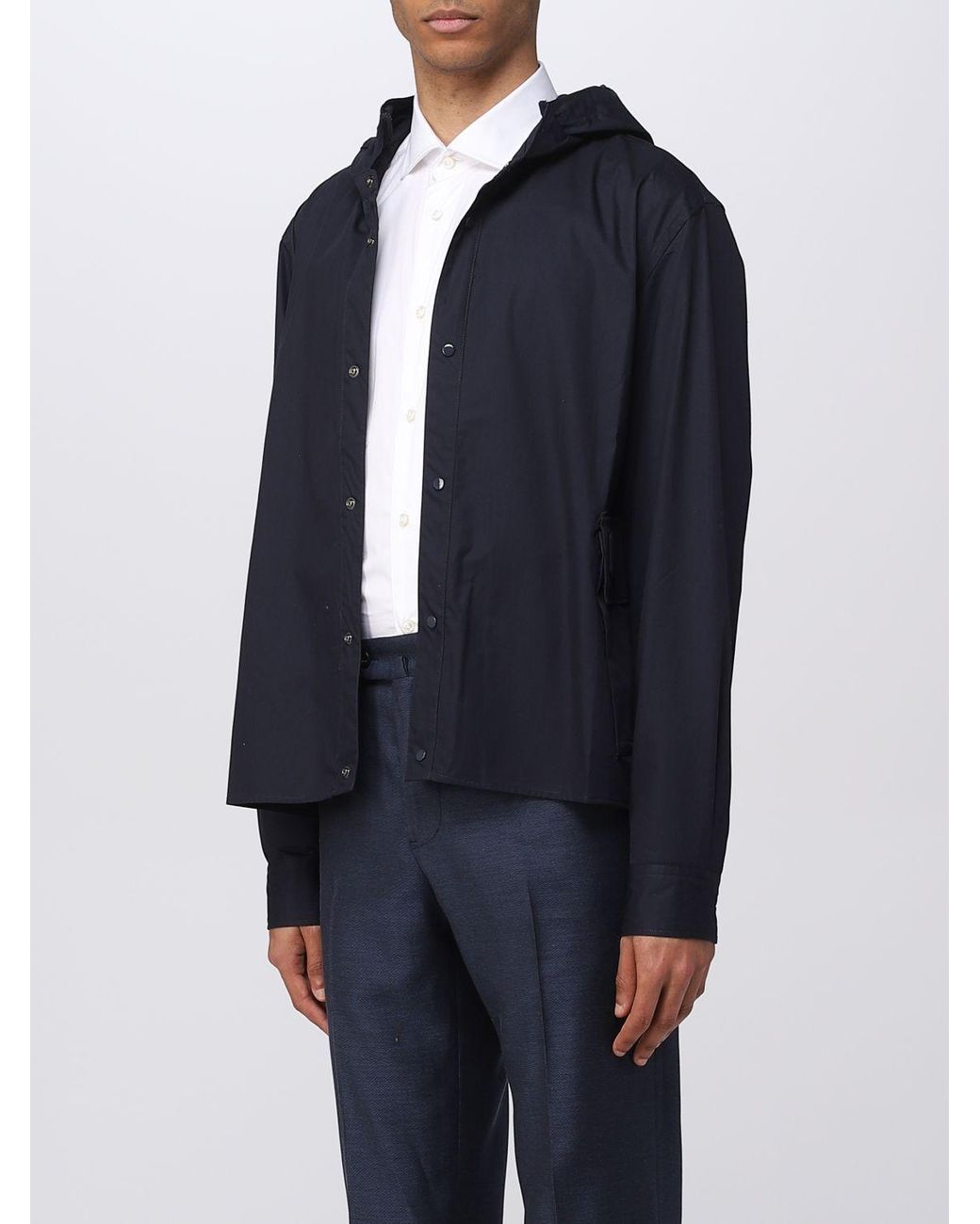 C P Company Blue Hooded Cotton Shirt Jacket for men
