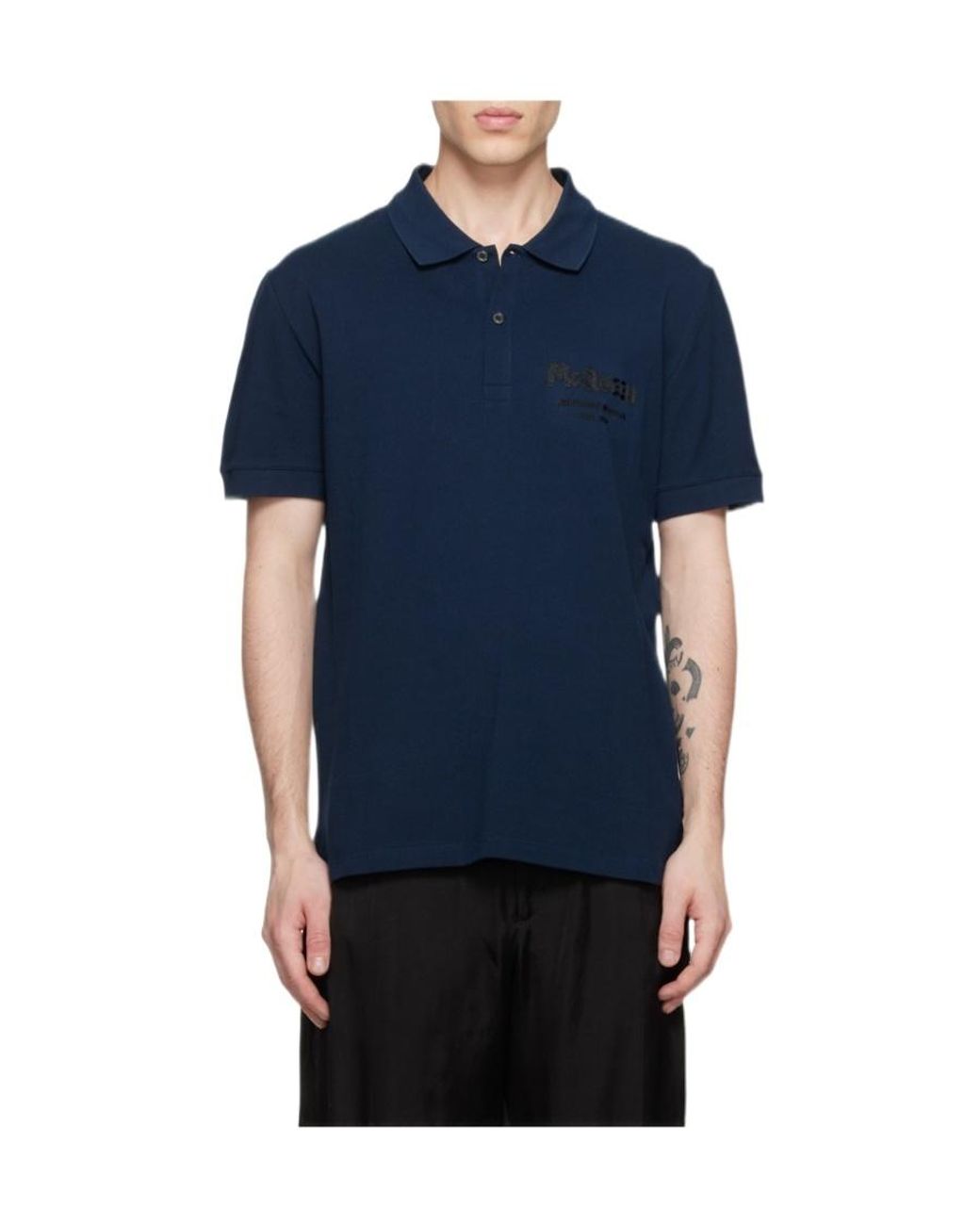 McQueen Blue Logo Embroidered Polo Shirt for men