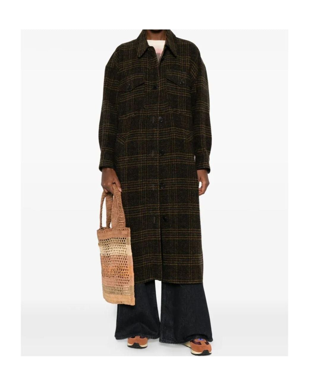 Isabel Marant Black Étoile Gislene Checked Long Coat