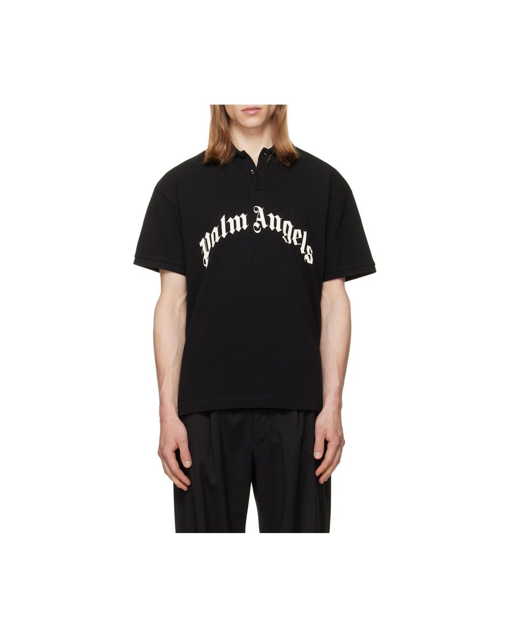 Palm Angels Black Curved Logo Polo Shirt for men
