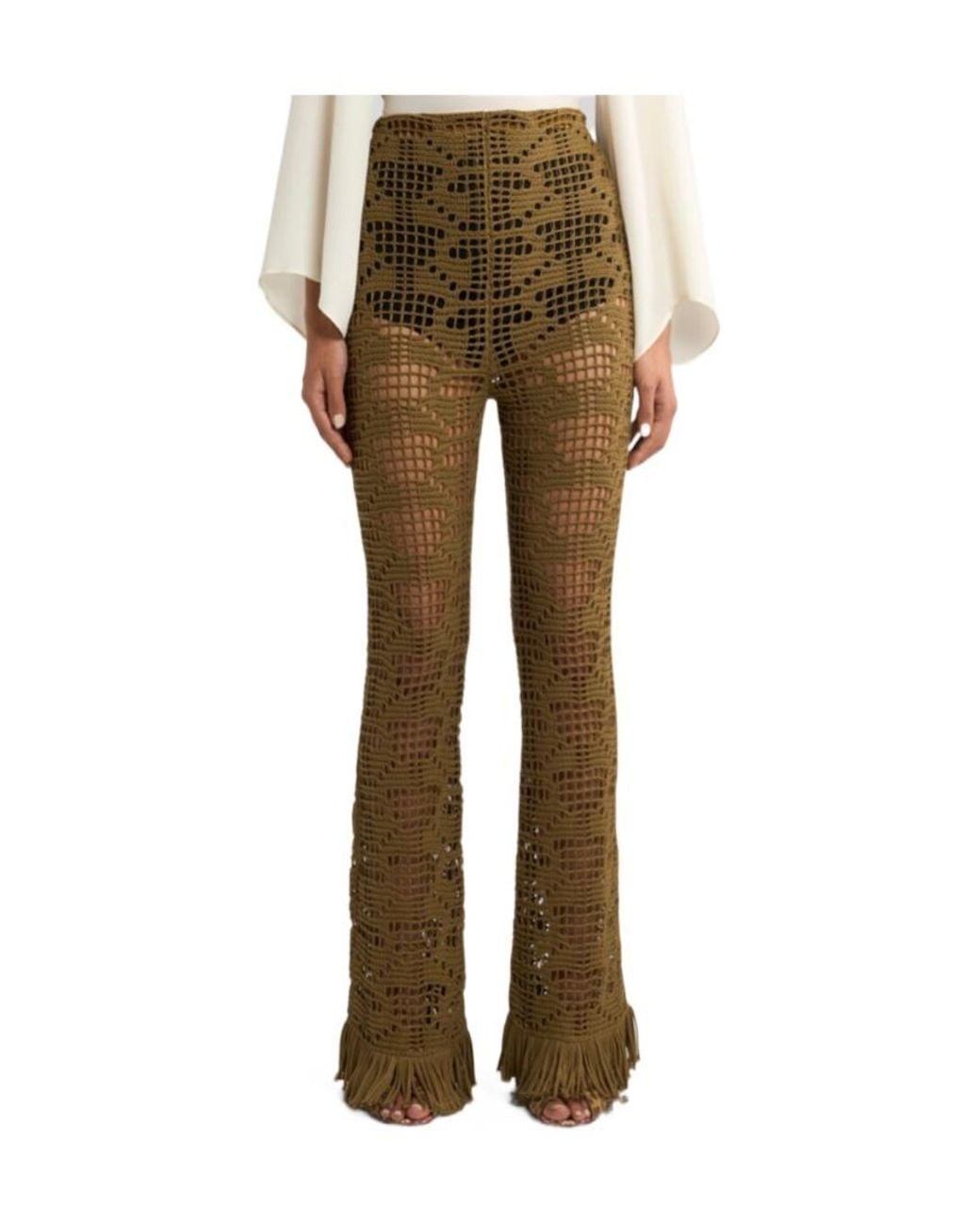 Etro Natural Knitted Fringed Trousers