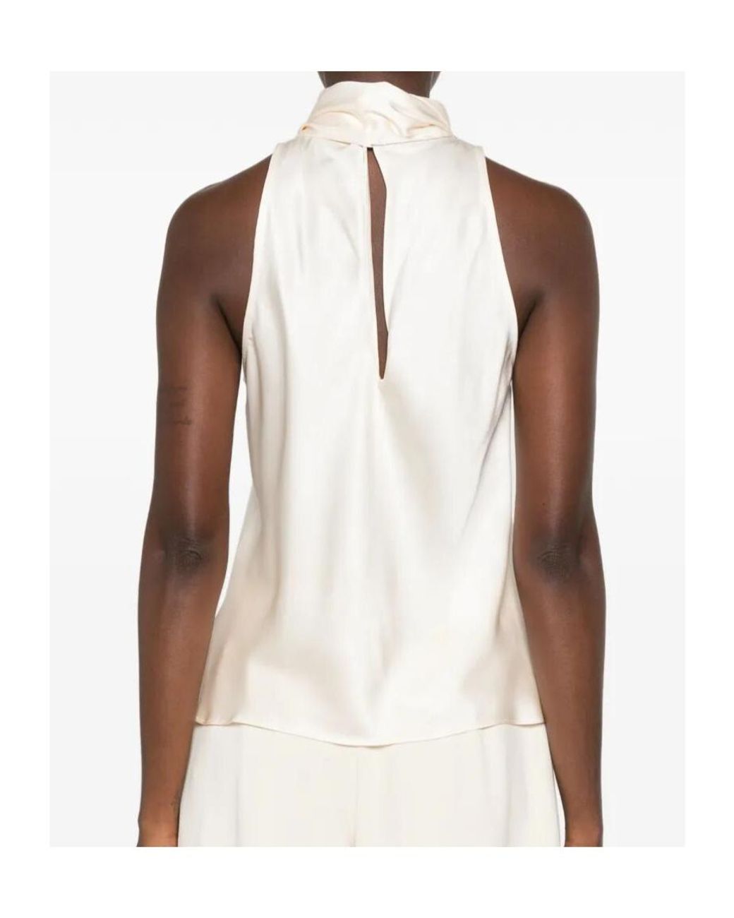 Brunello Cucinelli White Asymmetric Halterneck Top