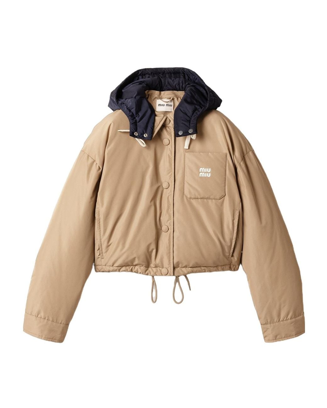 Miu Miu Natural Technical Pongé Down Hoodie Jacket