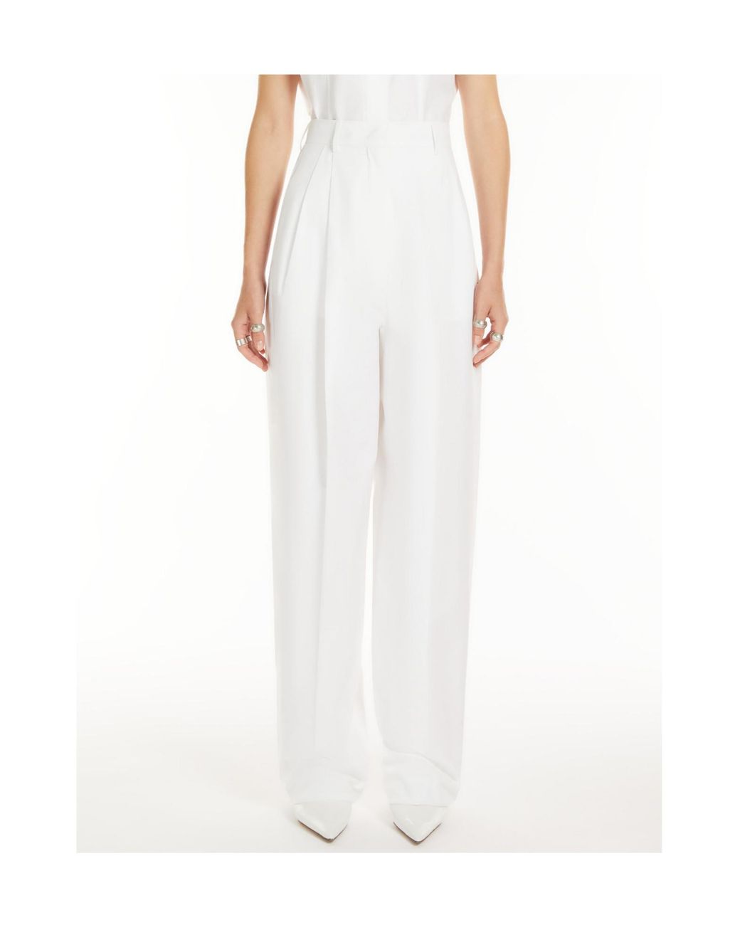 Sportmax White High-Waisted Cotton Trousers