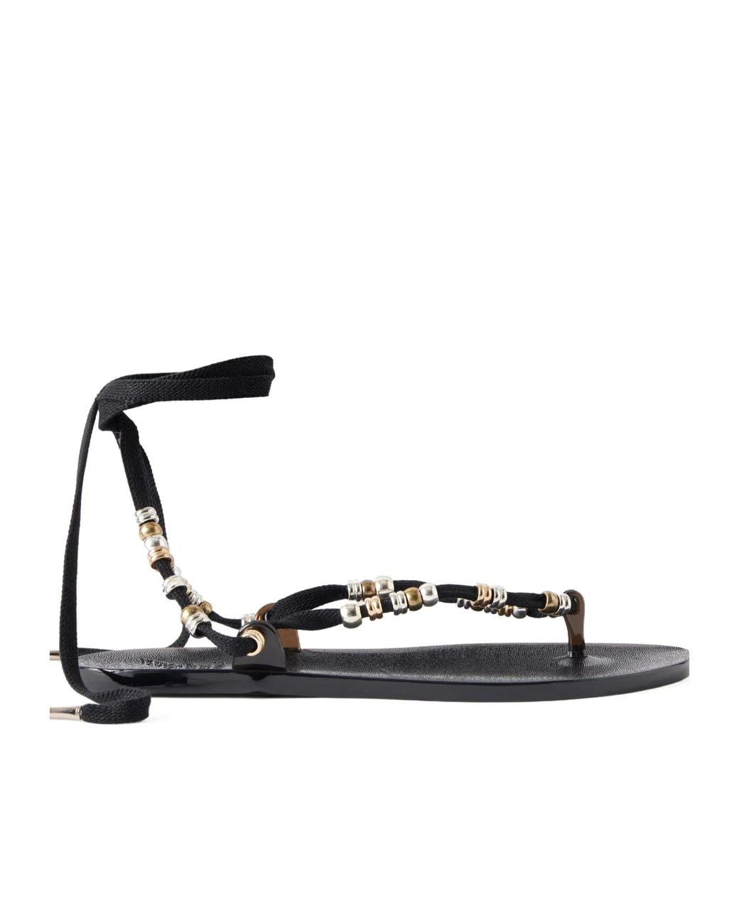 Ancient Greek Sandals Black Bead-Embellished Lace-Up Sandals