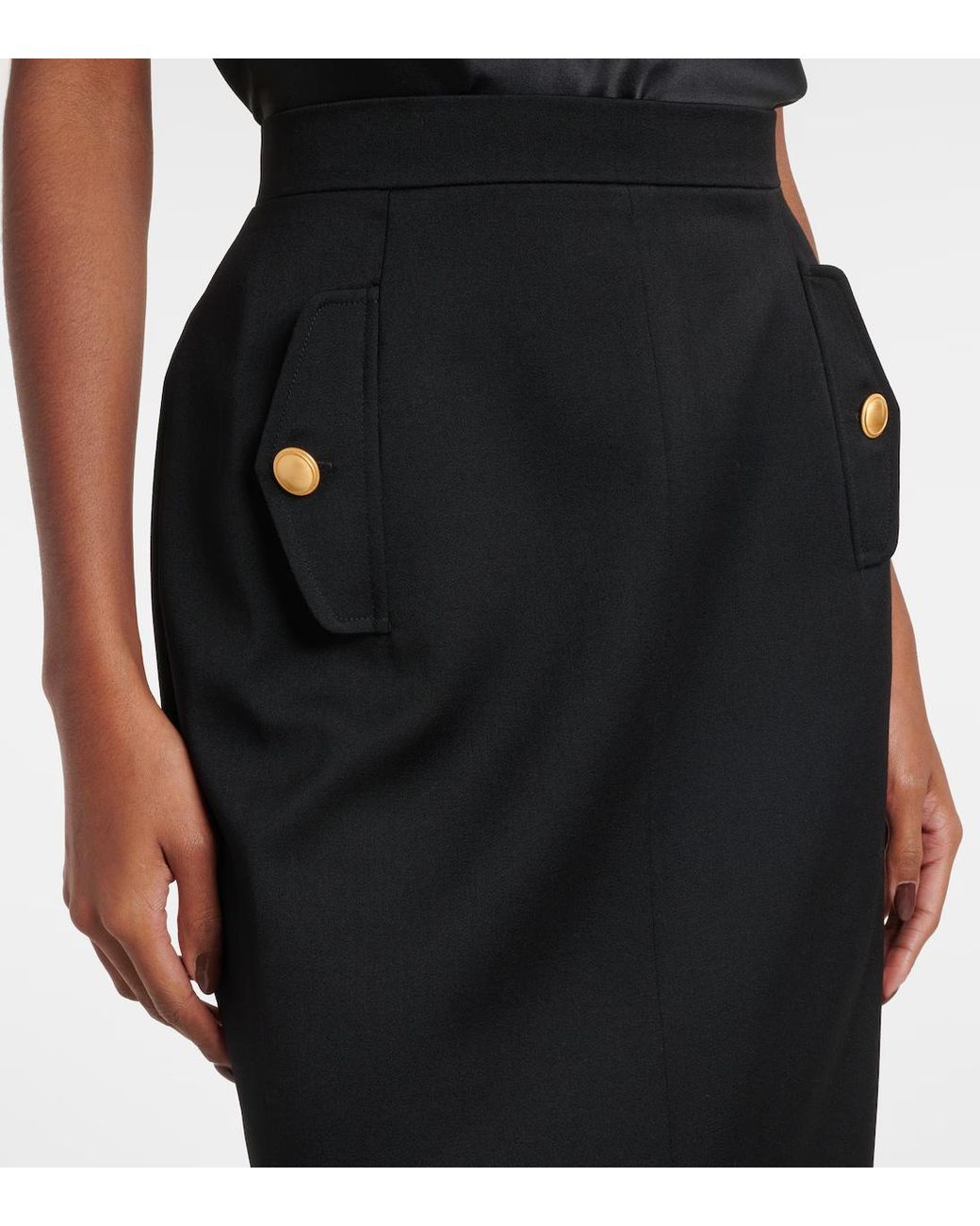 Alessandra Rich Black Virgin Wool Pencil Skirt