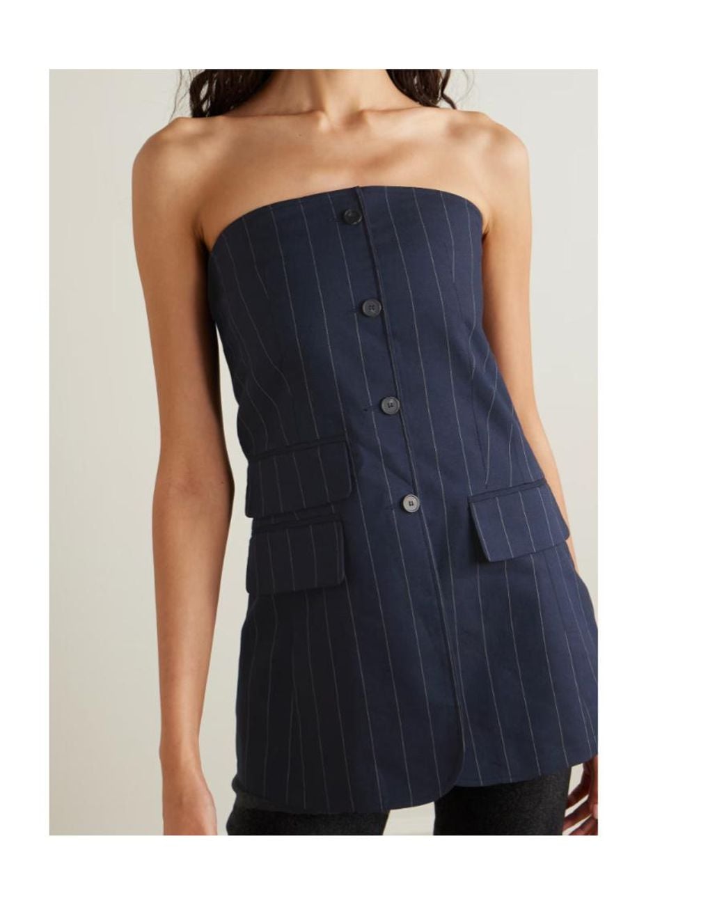 Frankie Shop Blue Sunny Strapless Striped Twill Vest