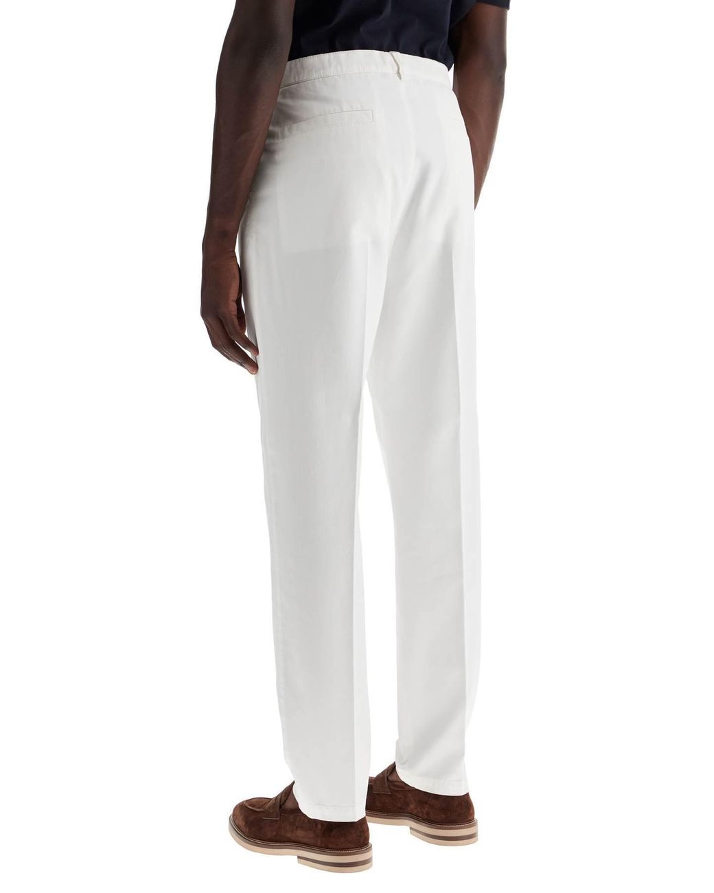 Brunello Cucinelli White Straight-Leg Twill Gabardine Trousers for men