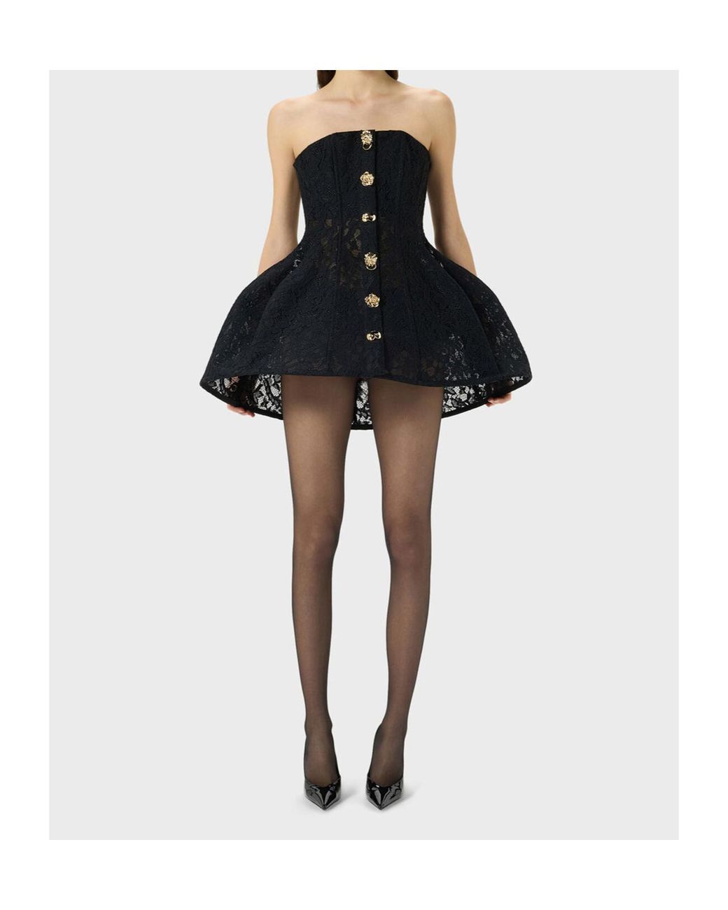 Blumarine Black Short Lace And Crinoline Dress With Bejewelled Buttons