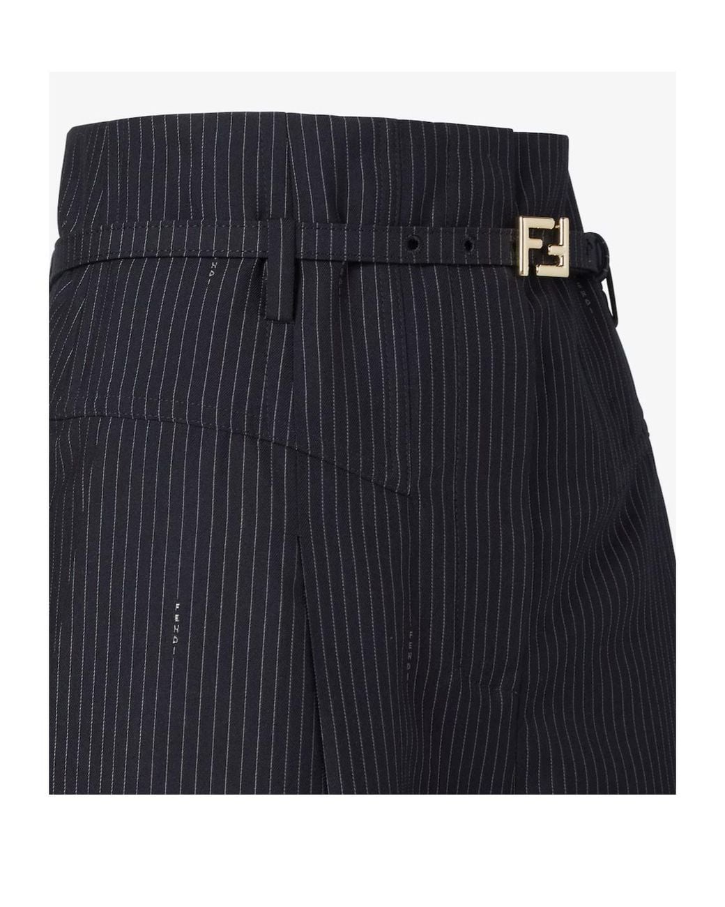 Fendi Blue Belted Waist Pinstriped Wide-Leg Trousers