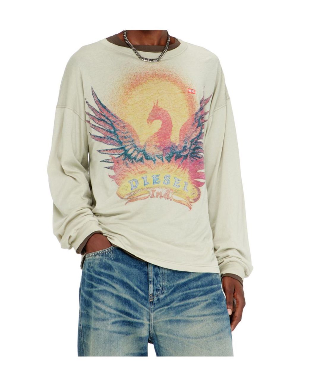 DIESEL White T-Box Long Sleeve Graphic T-Shirt for men