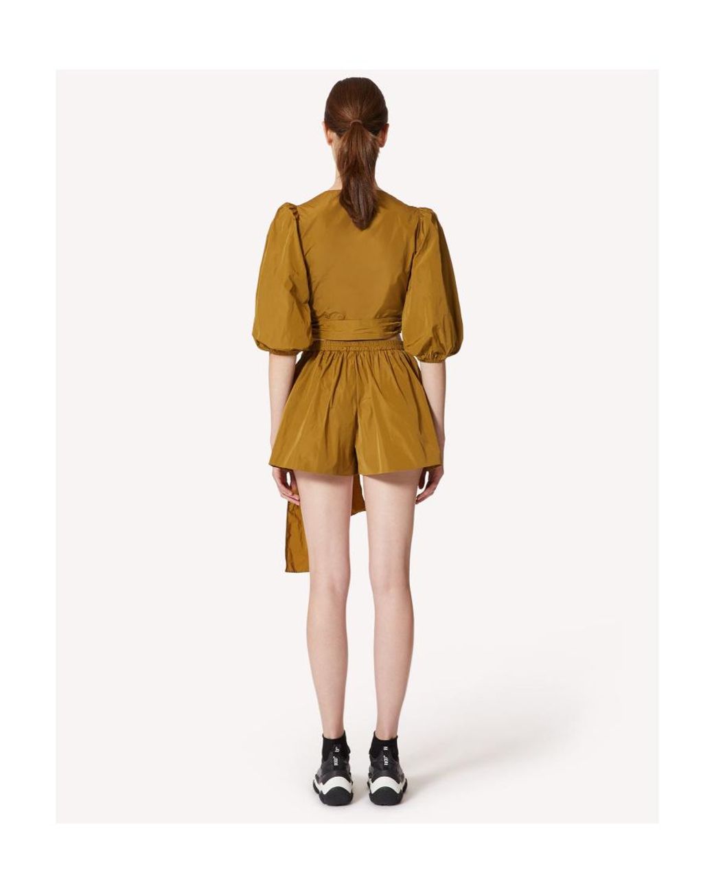 RED Valentino Yellow Puff Sleeved Bow Detailed Top