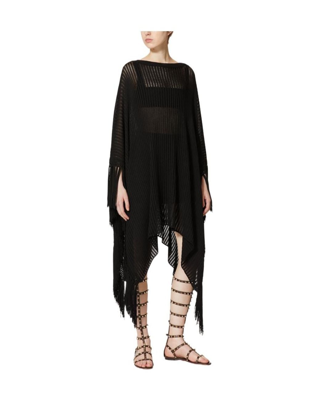 Valentino Black Boat-Neck Poncho
