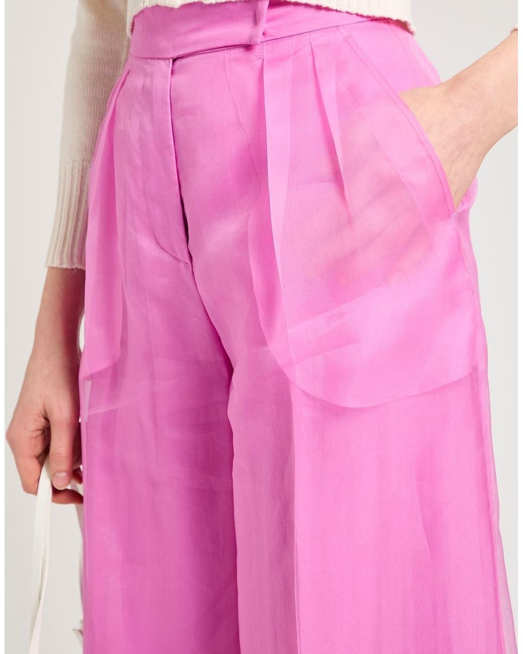 Max Mara Pink Simple Solid-Color Wide-Leg Pants