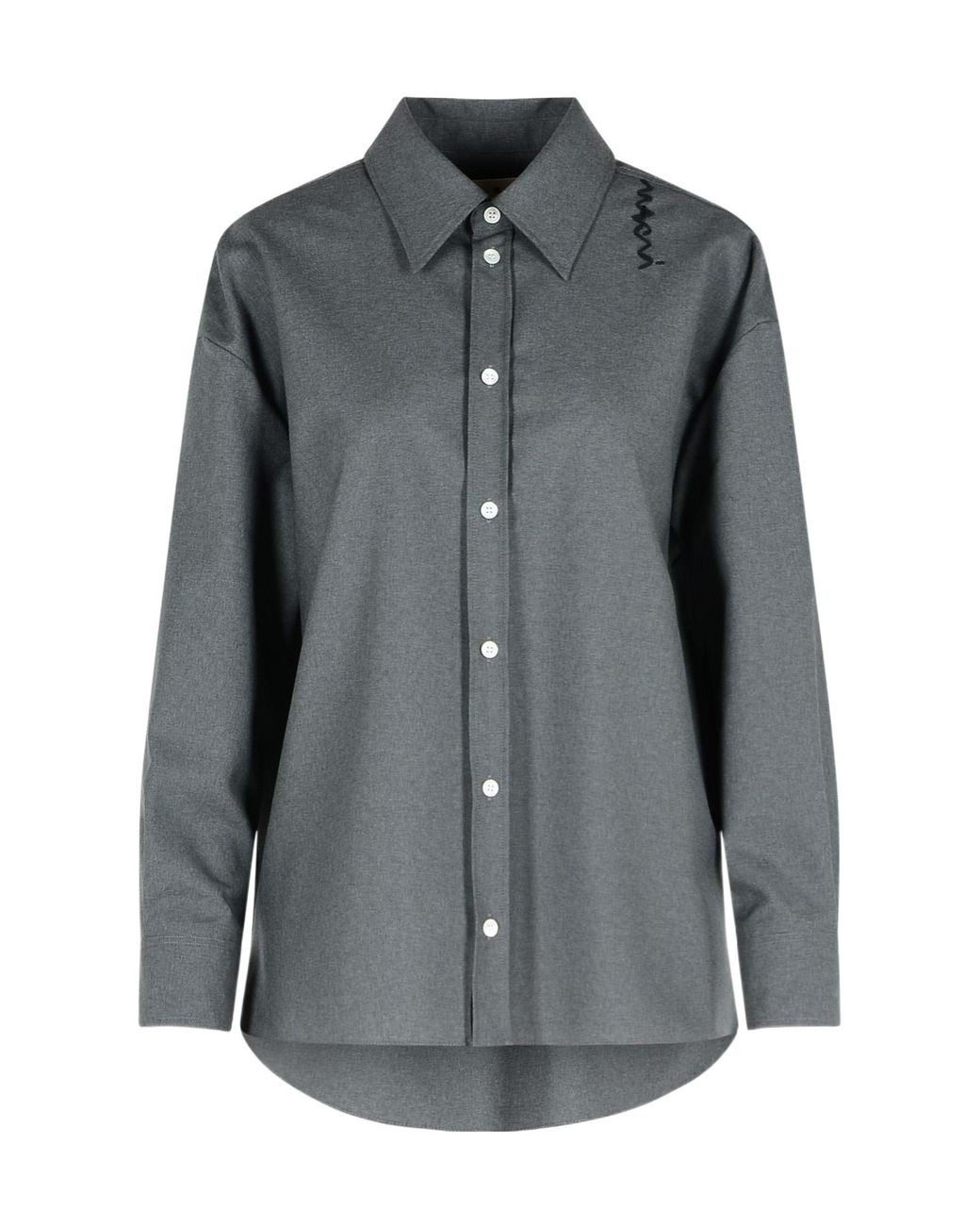 Marni Gray Logo Embroidered High-Low Hem Shirt