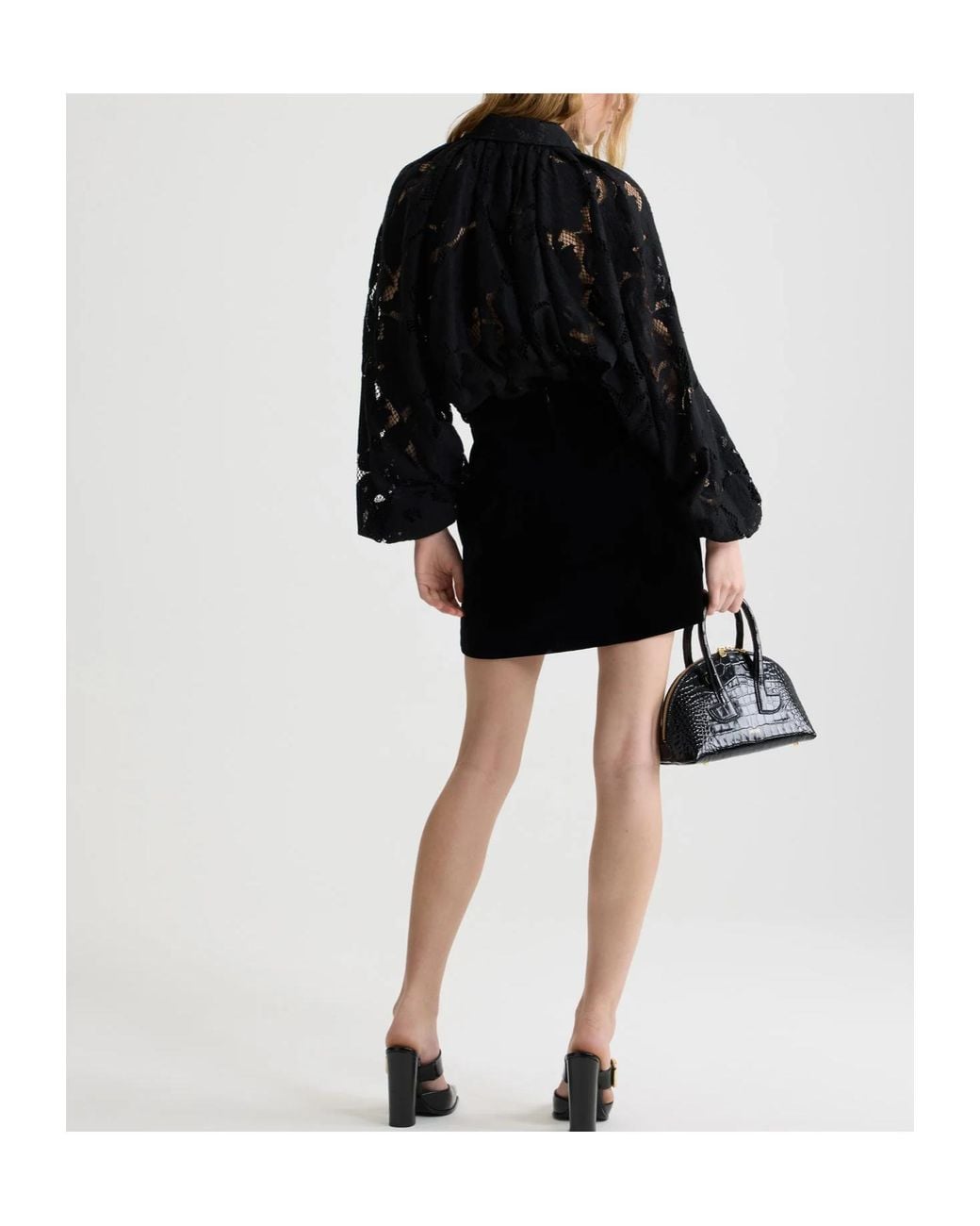 Patou Black Lace Detailed Collared Top