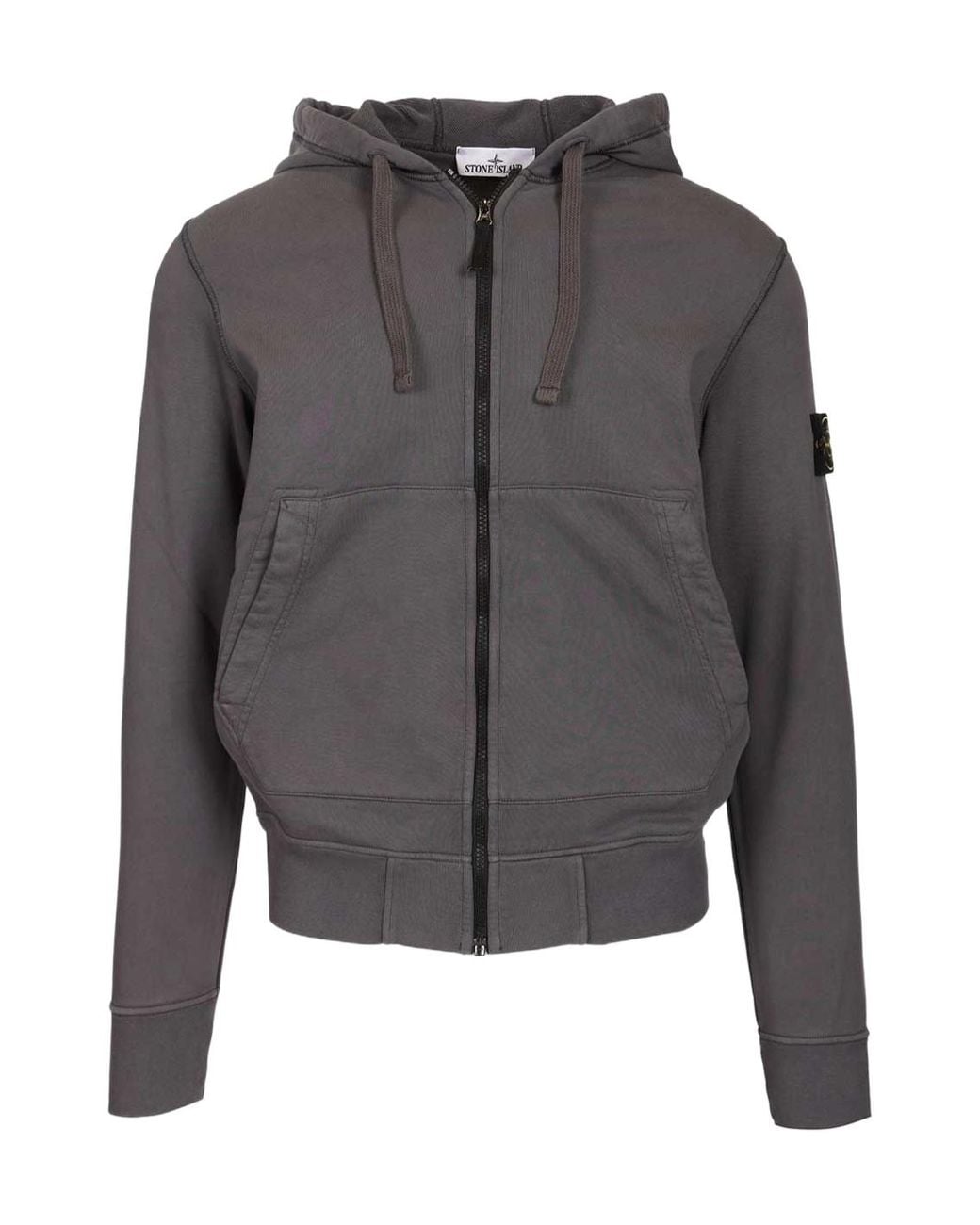 Stone Island Gray Zip-Up Drawstring Hoodie for men
