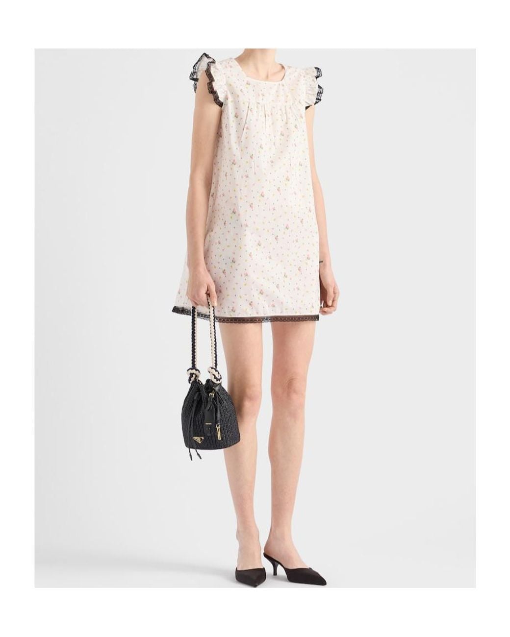 Prada White Floral Print Cotton Batiste Mini-Dress