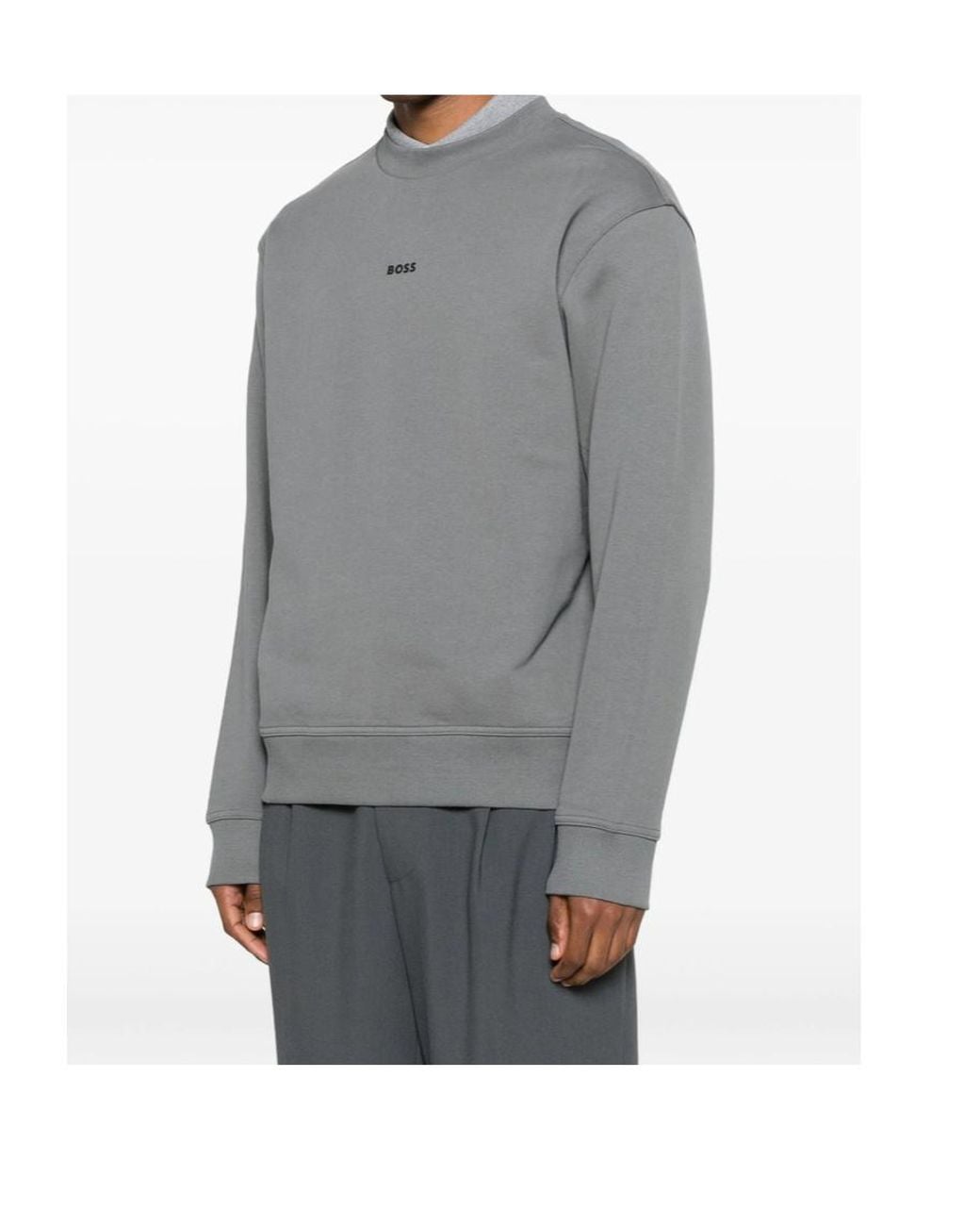 Boss White Logo Crew Neck Sweatshirt for men