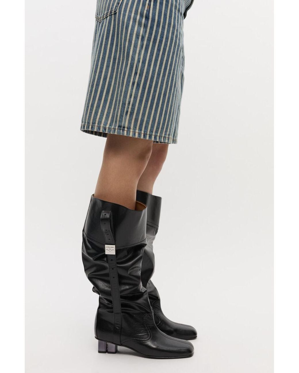 Ganni Black Slouchy Gathered Heeled Boots