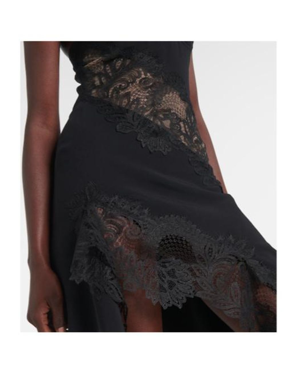 David Koma Black Asymmetric Lace-Trimmed Minidress