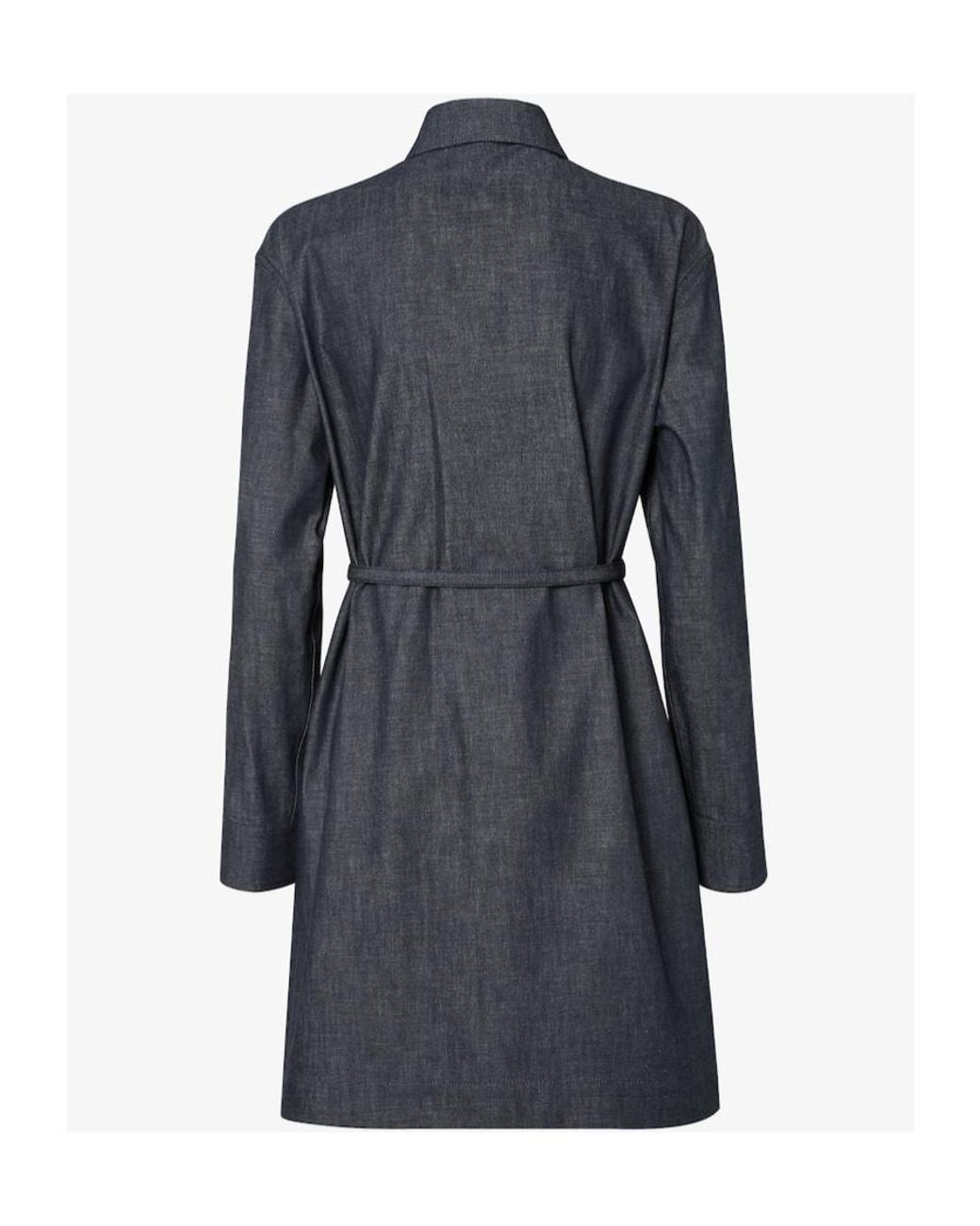 Fendi Blue Asymmetrical Cross-Over Fasten Belted Shirt Dress