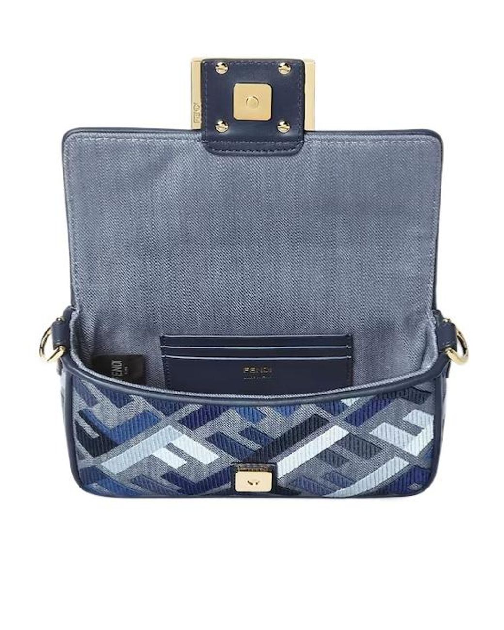 Fendi Blue Baguette Ff Embroidered Mini Tote Bag