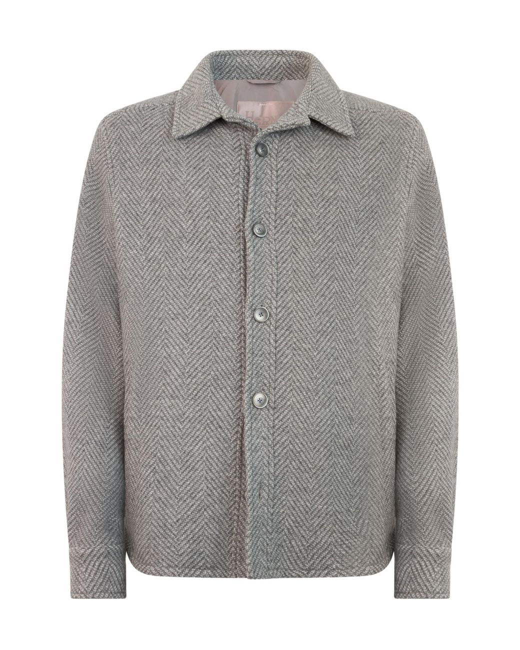 Herno Gray Herringbone Button-Up Shirt for men