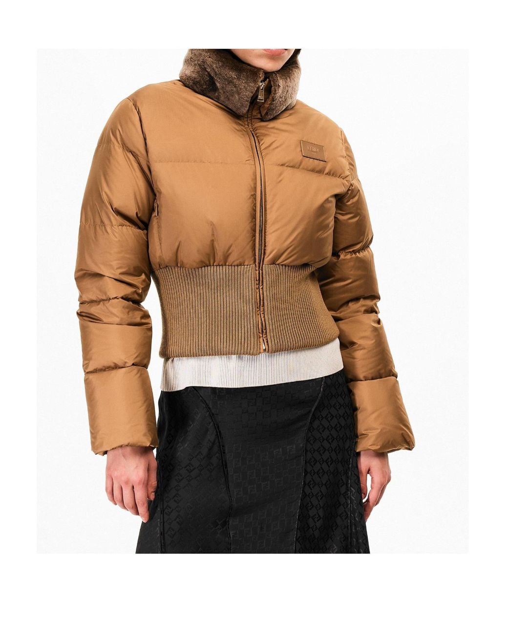 Fendi Brown Quilted Cropped Puffer Jacket