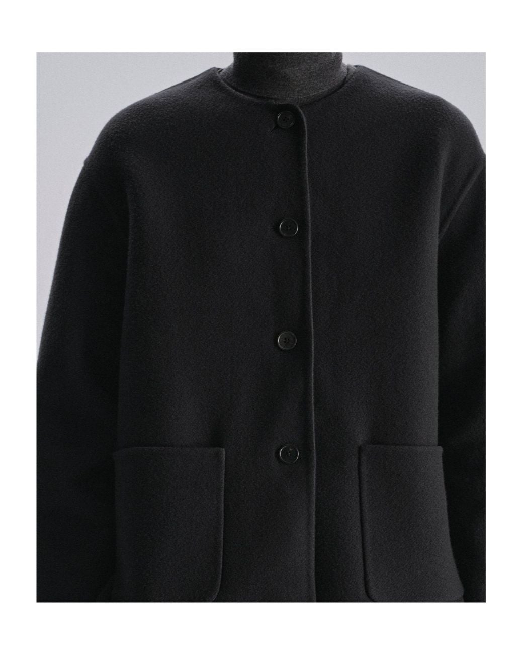 The Row Black Collarless Button-Up Coat