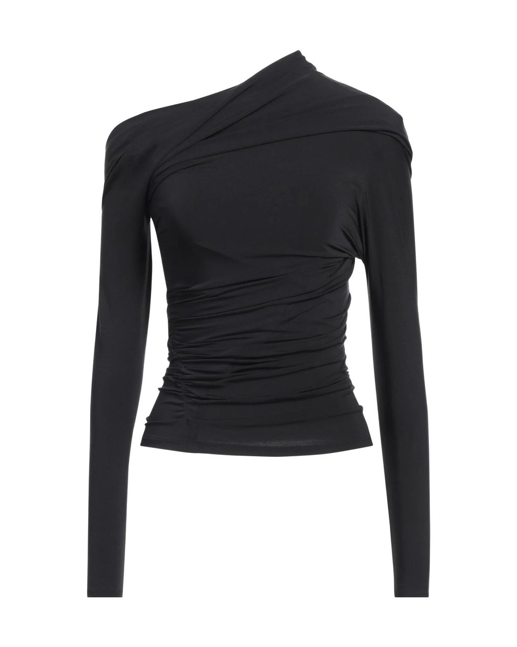 Balenciaga Black Solid Color Off-The-Shoulder Long Sleeve Top