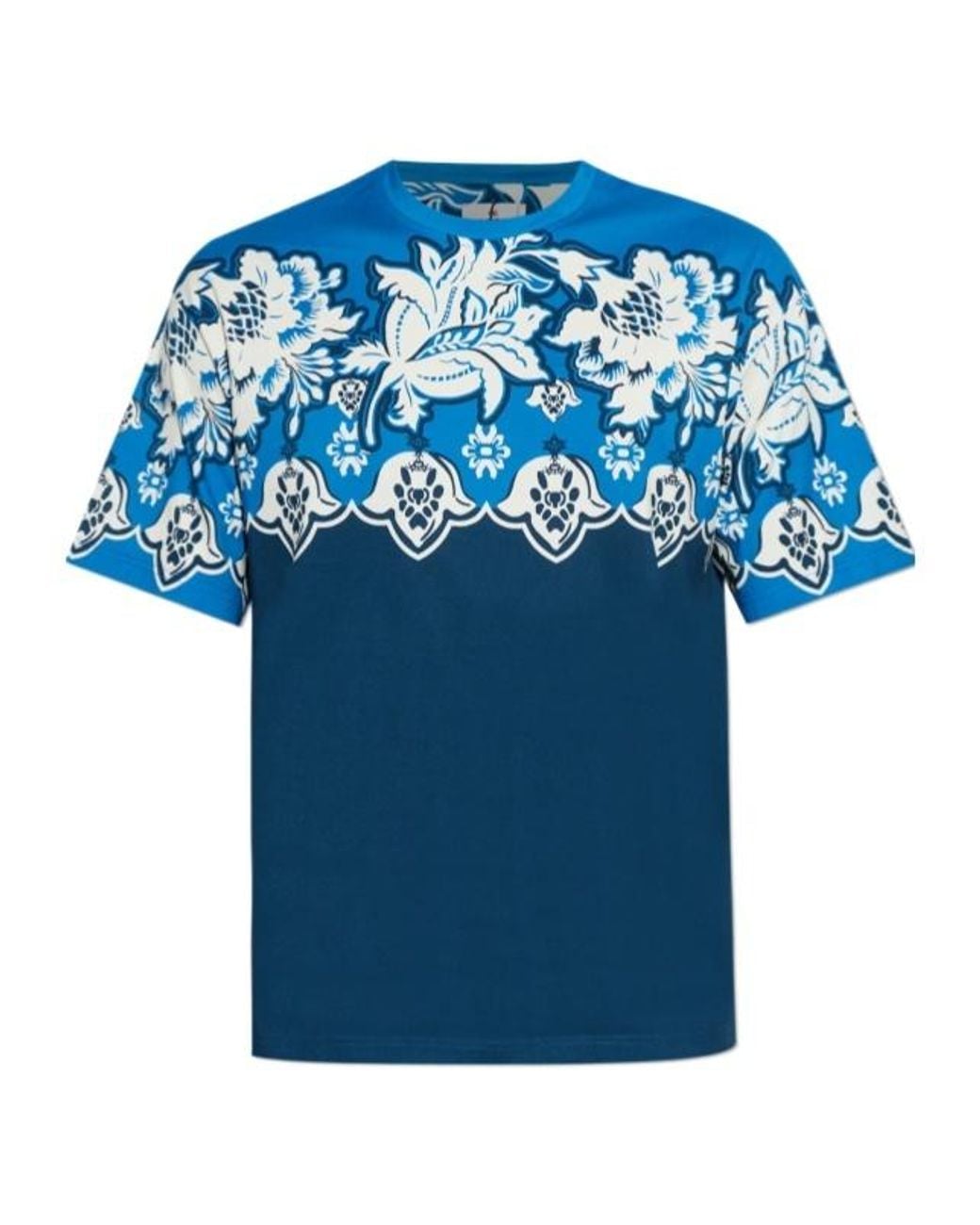 Etro Blue Floral Print T-Shirt for men