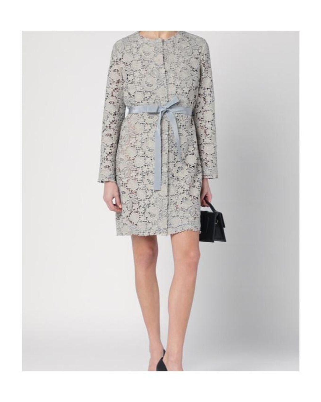 P.A.R.O.S.H. Gray Parosh Lace Detailed Long Jacket